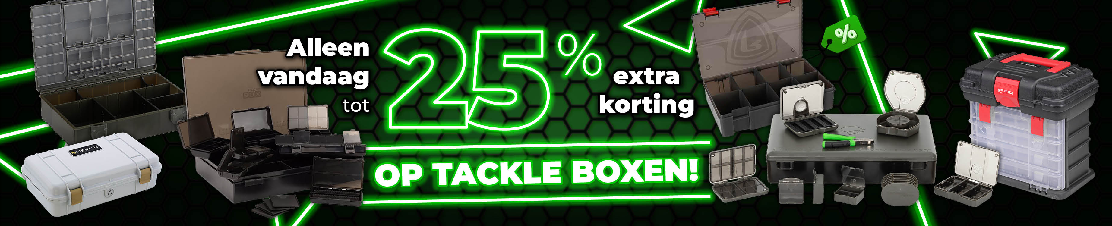 Topbanner: Tot 25% Tackleboxen (Groen)