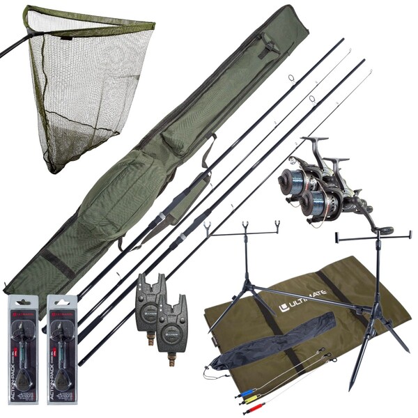 Complete Ultimate Karper Set met hengels, vrijloopmolens, rodpod, beetmelders en end-tackle!