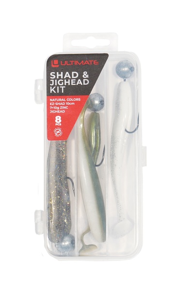 Ultimate EZ-Shad & Jighead Kit Loodvrij 10cm (7 + 10g) (8pcs) - Natural