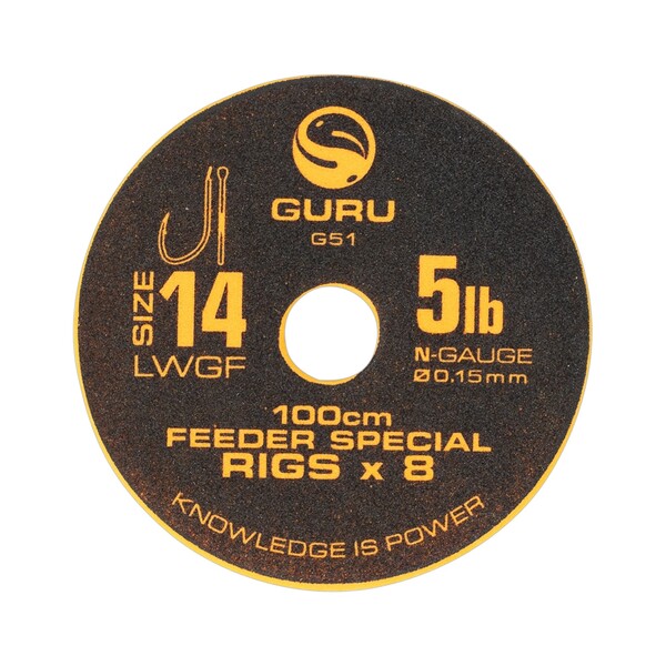 Guru LWGF Bajos de línea feeder listos para usar con cebo natural 1 m (8 pzas.)