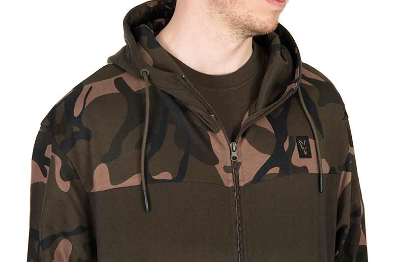 Fox LW Khaki/Camo Split Zip Hoody Fishdeal
