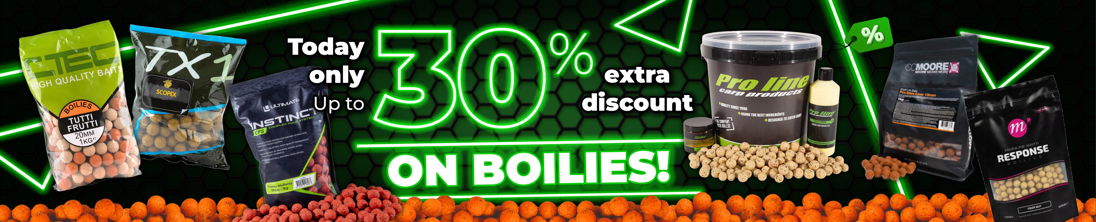 Topbanner: Tot 30% Boilies (Groen)