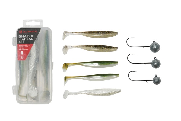 *Ultimate EZ-Shad & Jighead Kit Loodvrij 10cm (7 + 10 + 14g) (8pcs) - Natural
