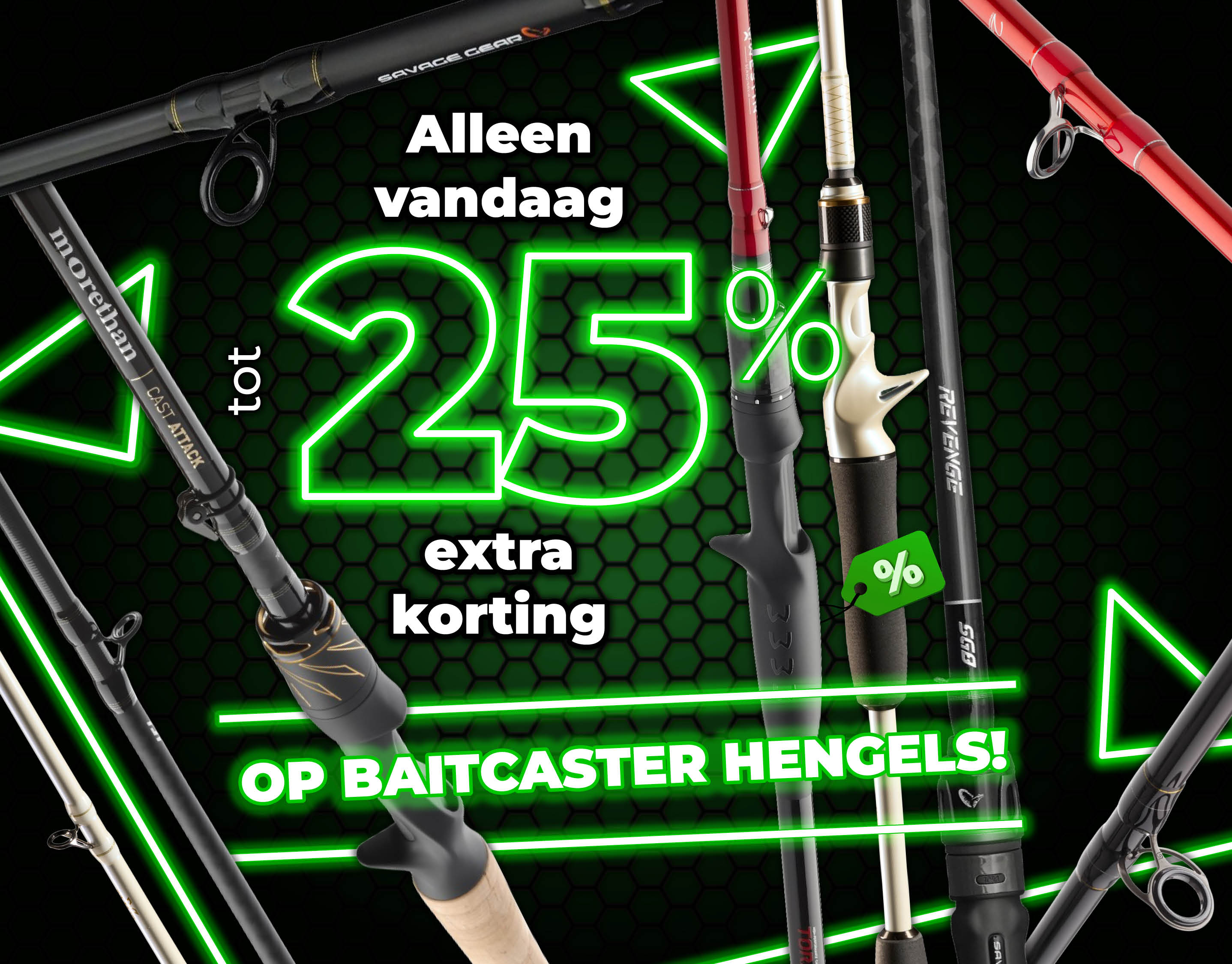 Subbanner: Tot 25% Baitcaster hengels (Groen)