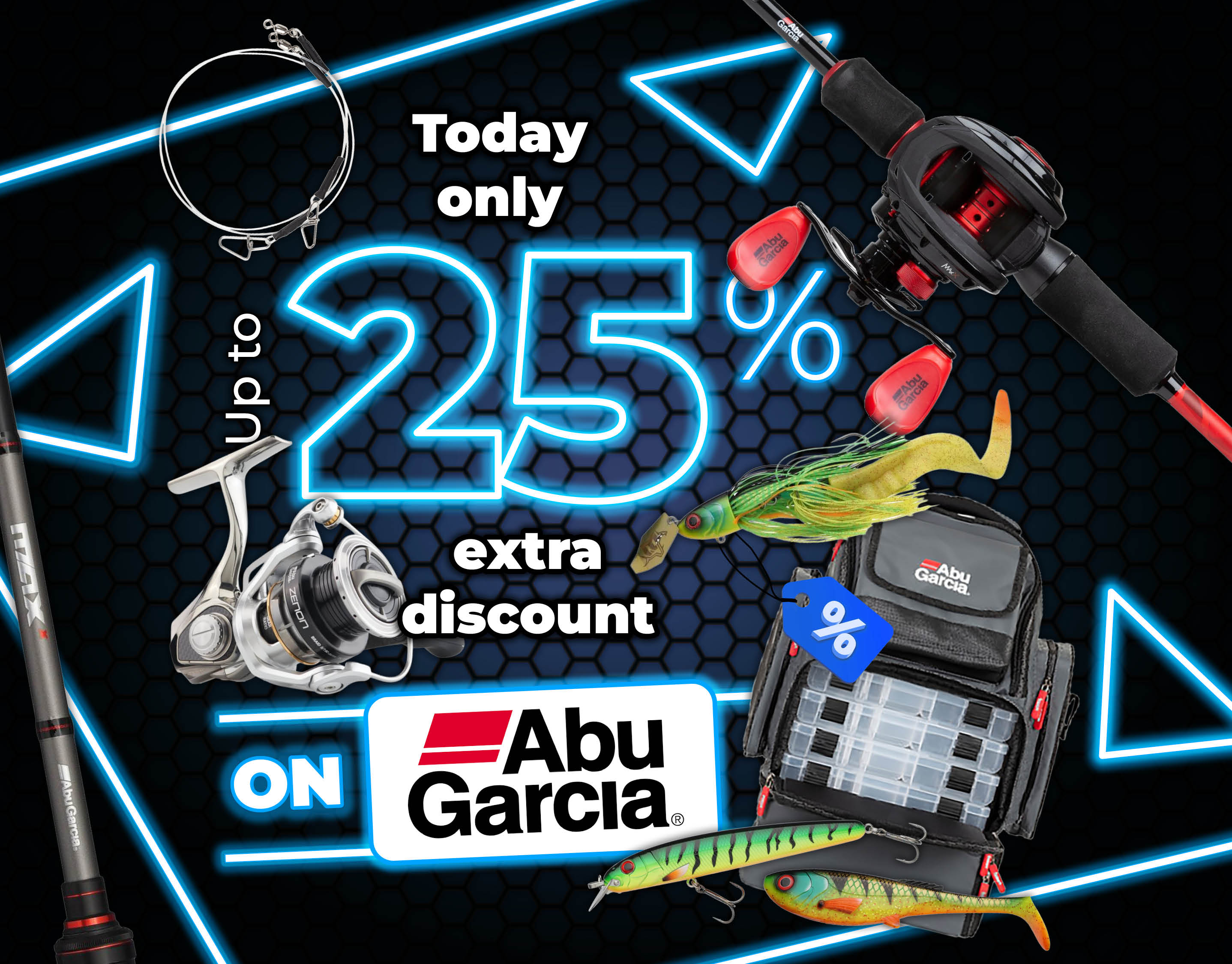 Subbanner: Tot 25% Abu Garcia (Blauw)