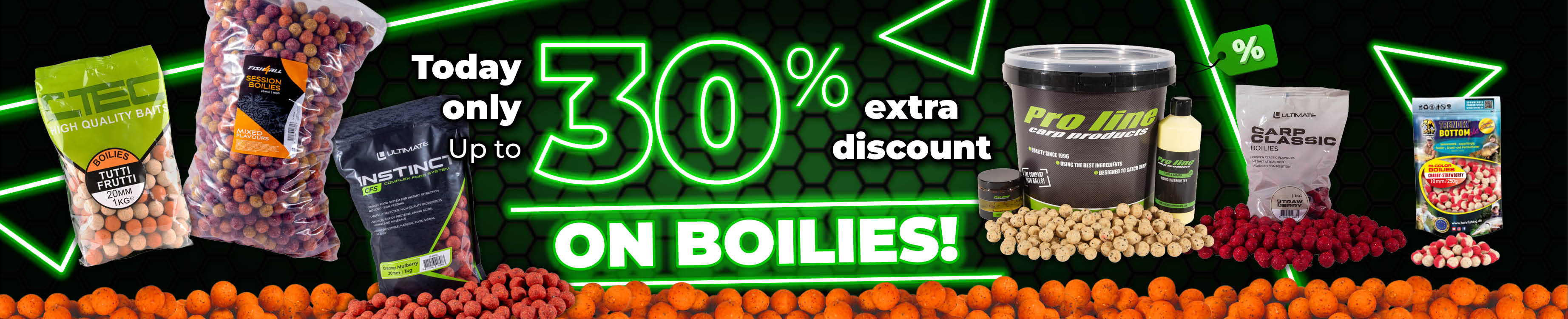 Topbanner: Tot 30% Boilies (Groen)