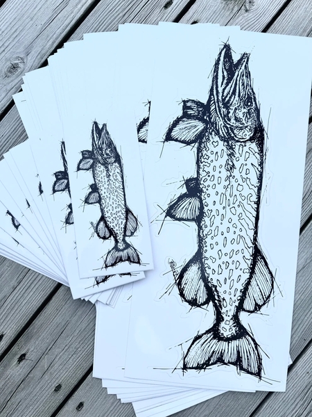 EBH Arts Pike Sketch Fishing Sticker XL (Geschikt Voor Op Auto's/Boten)