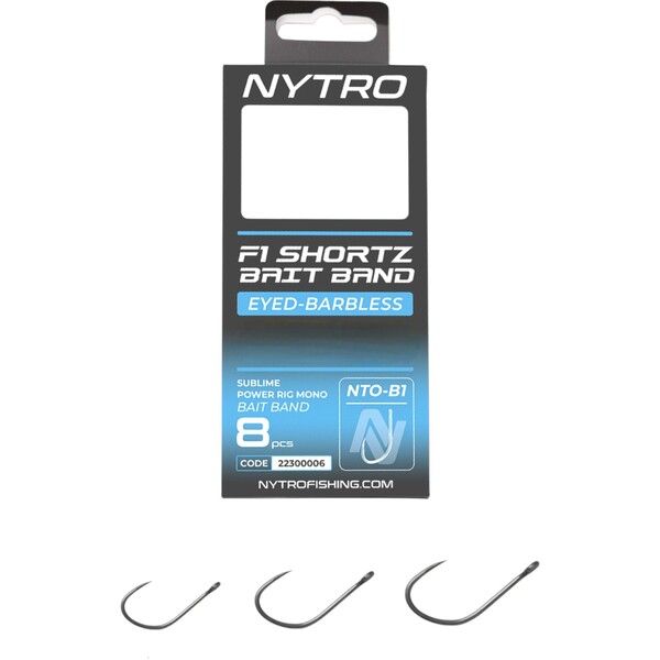 Nytro NTO-B1 Barbless F1 Shortz 3 Latex Bait Band Ready Tied Rigs 7.5cm (8 Stuks)