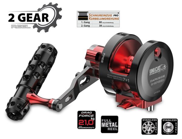 Uni Cat Darkside 2 velocidades LH-6002 Carrete para Siluro 