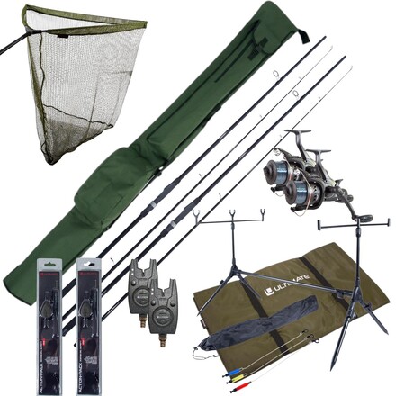 Complete Ultimate Karper Set met hengels, vrijloopmolens, rodpod, beetmelders en end-tackle!
