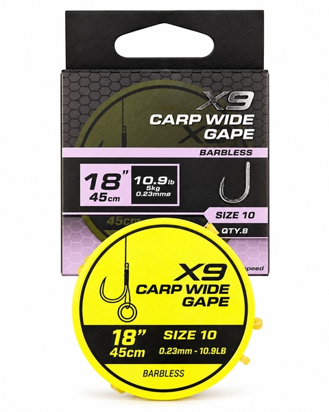 Matrix X9 Carp Wide Gape Bait Band 45cm (8pcs) - 0.23mm/Size 10