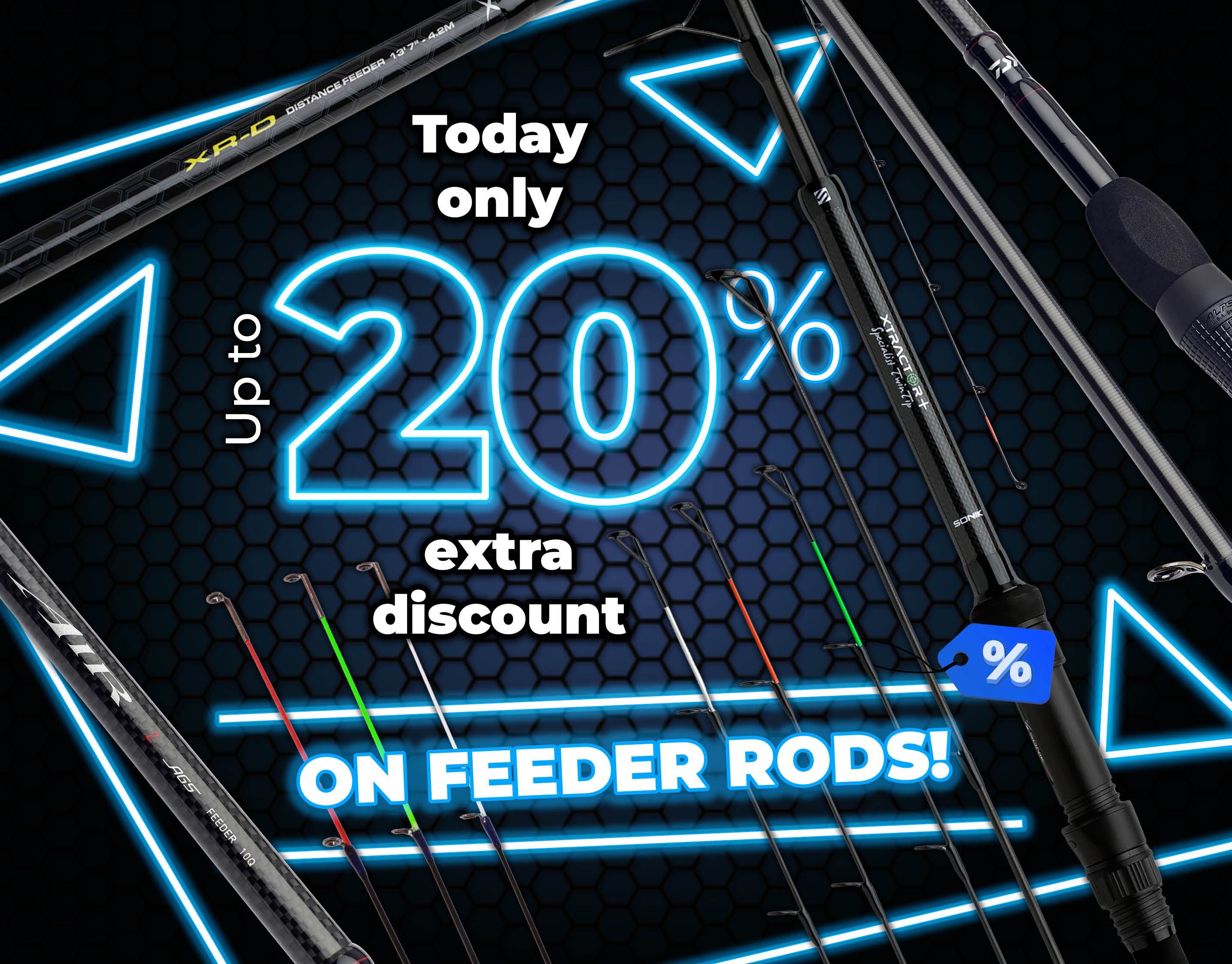 Subbanner: Tot 20% Feederhengels (Blauw)