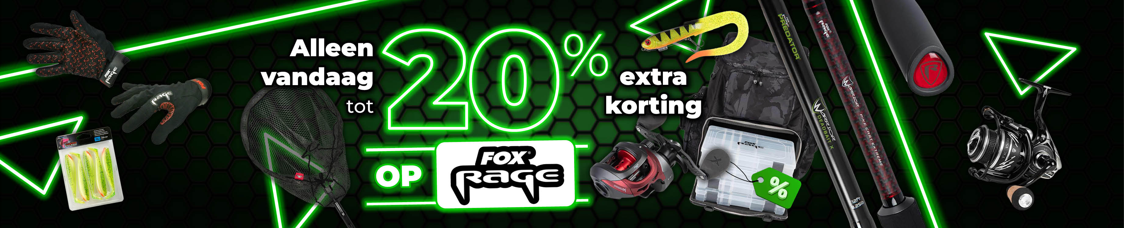 Topbanner: Tot 20% Fox Rage (Groen)