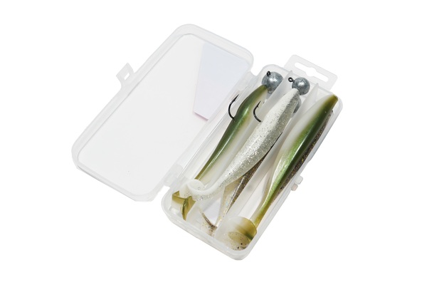 *Ultimate EZ-Shad & Jighead Kit Loodvrij 10cm (7 + 10 + 14g) (8pcs) - Natural