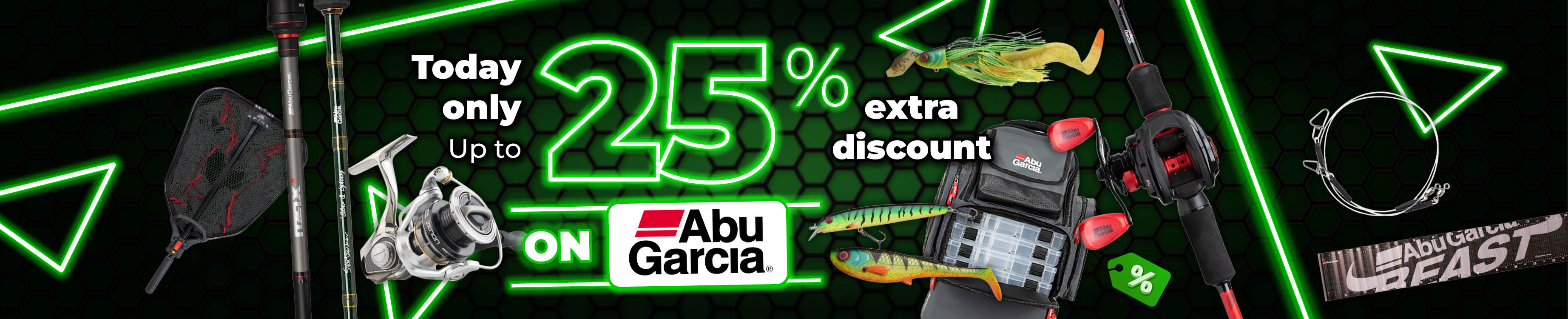 Topbanner: Tot 25% Abu Garcia (Groen)