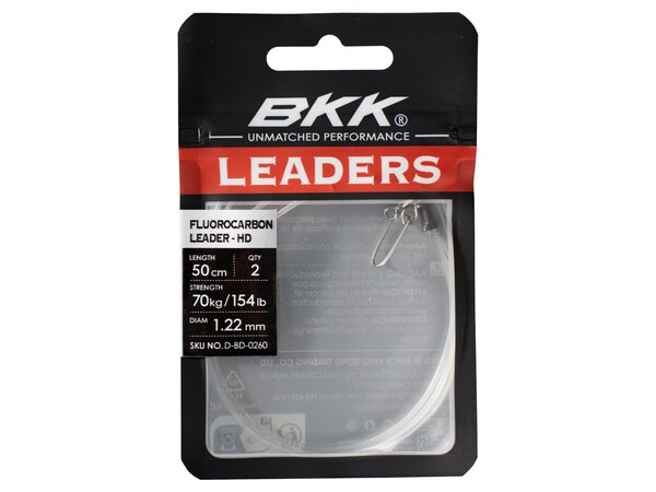 BKK Fluorocarbon Leader HD Pike Snap Predator Leader 50cm (2 Pieces)