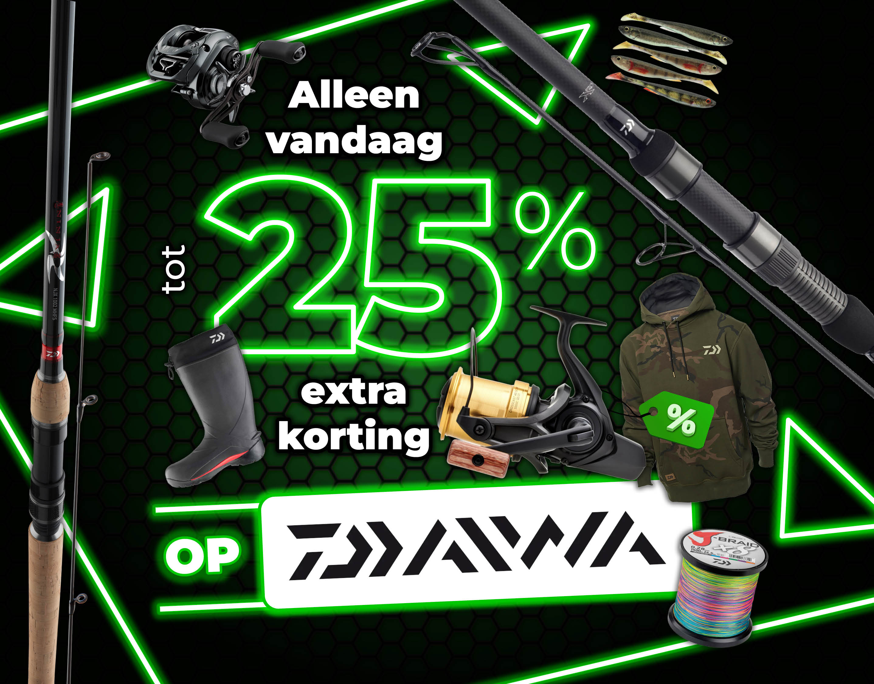 Subbanner: Tot 25% Daiwa (Groen)