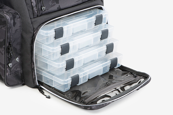 Fox Rage Voyager Camo Rucksack (incl. 4 Medium Shallow Tackleboxes)