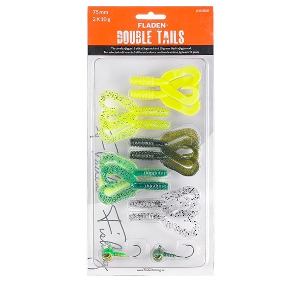Fladen Soft Lure Assortment Double Tails (multiple options) - Assortment Green - 75 mm, 10 g