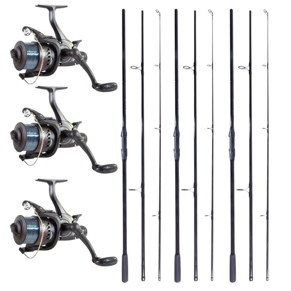 3x CatchMax Carper + 3x CatchMax 5000FR (3-Piece Carp Rods + Baitrunner Reels)