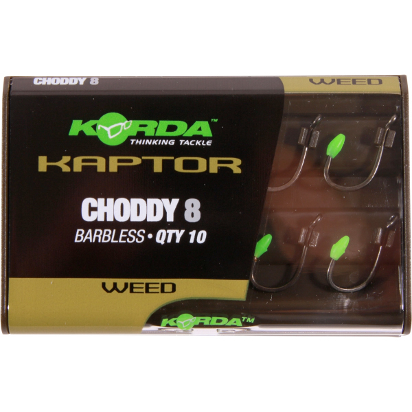 Carp Tacklebox, pełny akcesoriów end-tackle znanych marek! - Korda Kaptor Choddy Size 8 Weed (10pcs)