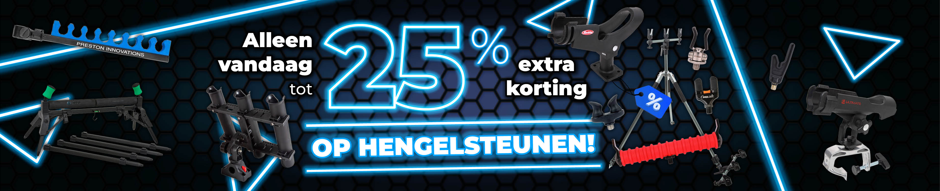 Topbanner: Tot 25% Hengelsteunen (Blauw)