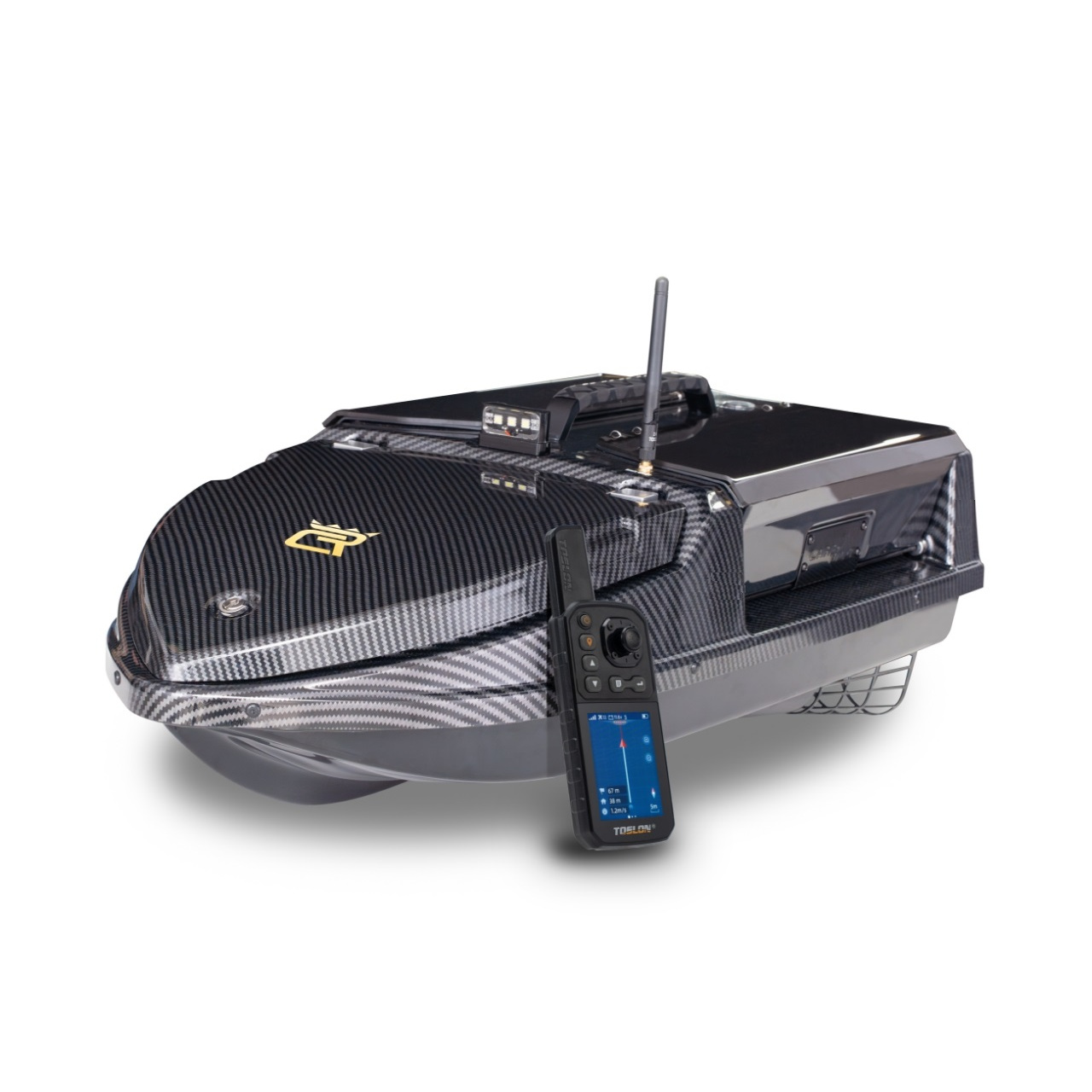 Barco Cebador Pesca Barco Cebador Carpfishing 500 M GPS 2.4GHz Barcos RC con Hélice Doble y Bolsa de Almacenamiento, 3 Contenedores de Cebo Independientes, 5200mAh/9600mAh