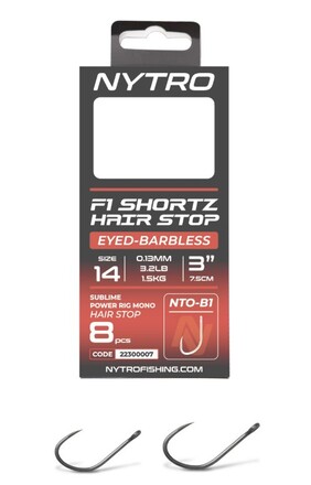 Nytro NTO-B1 Barbless F1 Shortz Hair-Stop Ready Tied Rigs 7.5cm (8 Pieces)