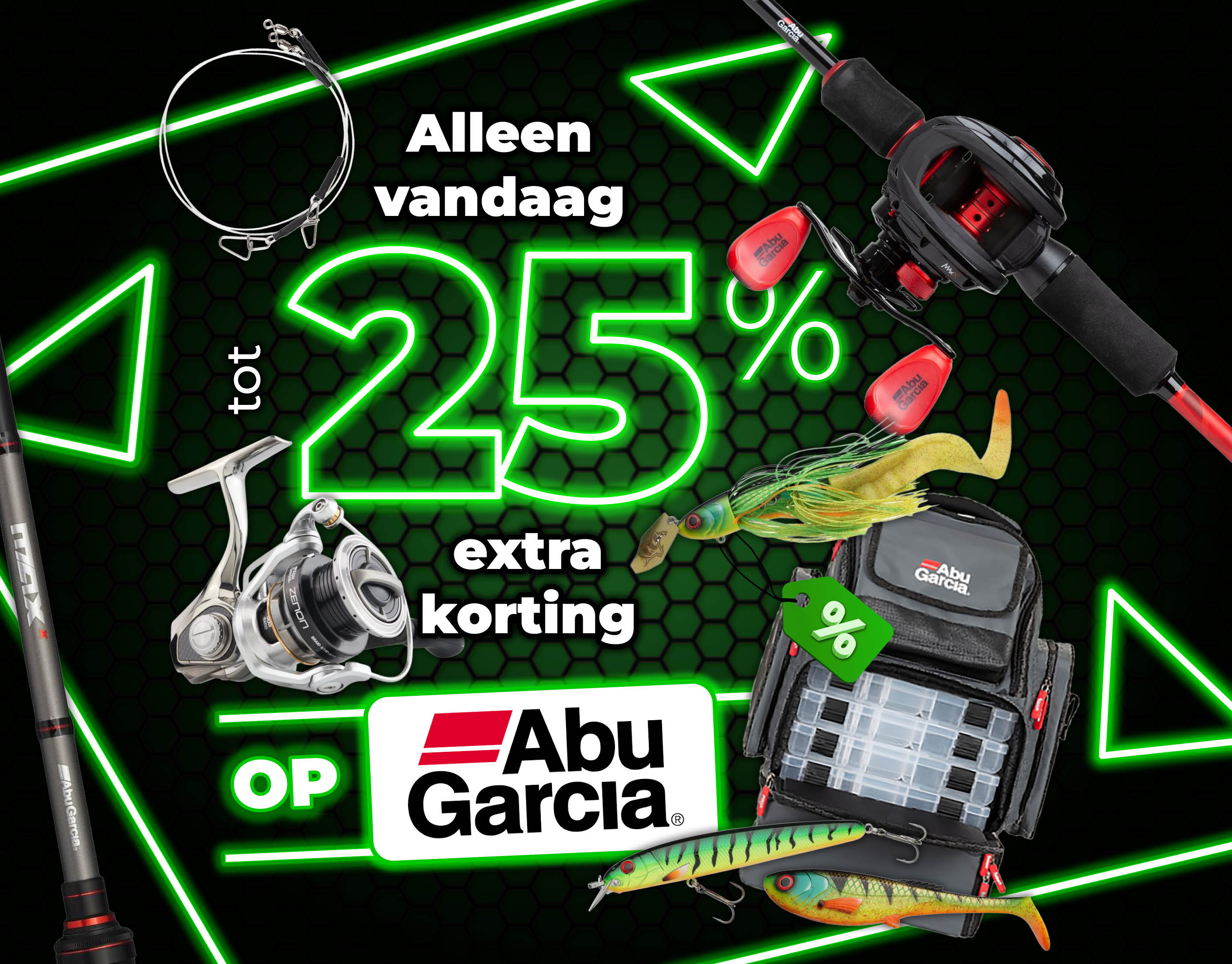 Subbanner: Tot 25% Abu Garcia (Groen)