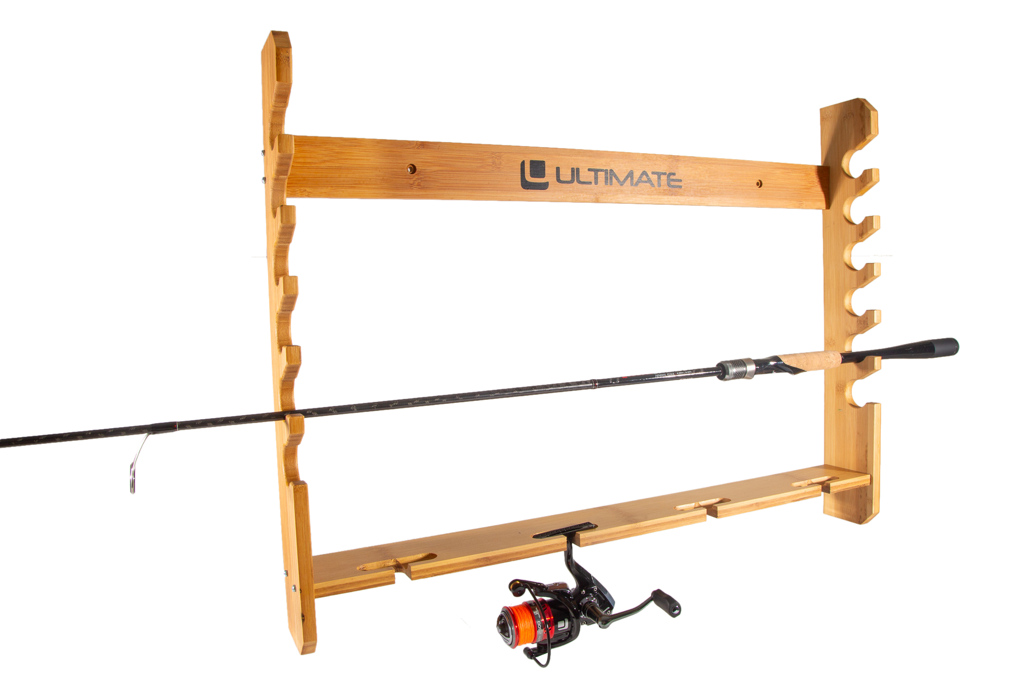 Ultimate Wooden Wall Rod Rack 3 Rods | Rangement Canne a pêche Ultimate Wooden Wall Rod Rack 3 Rods | Rangement Canne a pêche