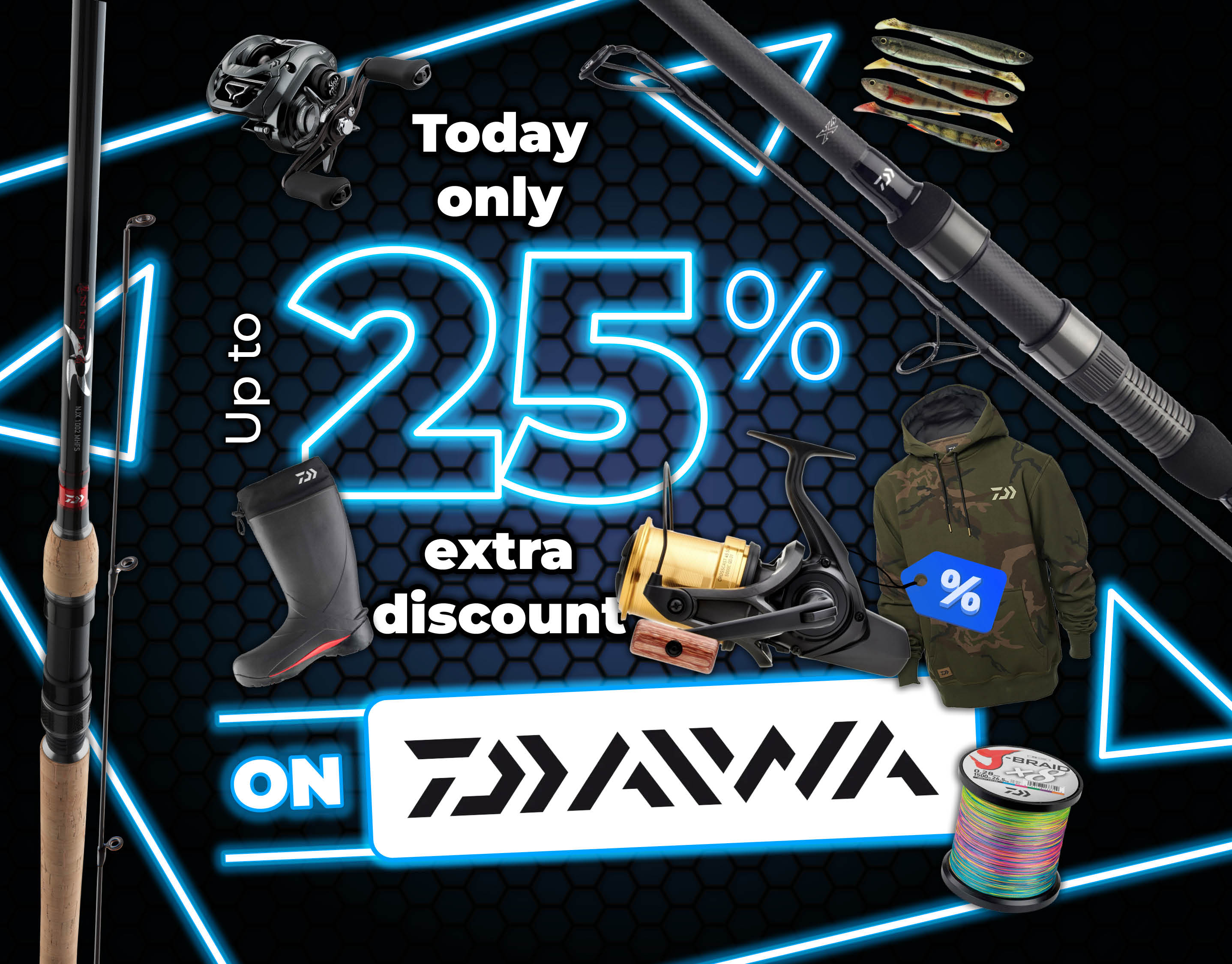 Subbanner: Tot 25% Daiwa (Blauw)