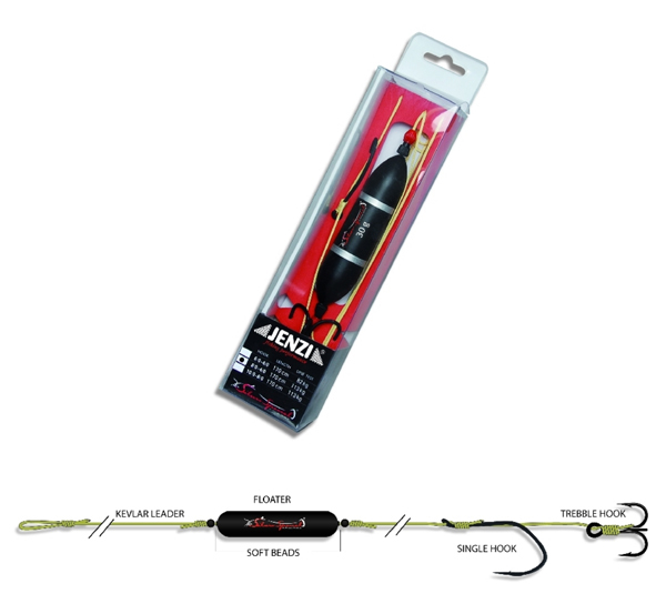 Jenzi Siluro Catfish Rig komplett mit Subfloat - Catfish Rig complete with subfloat hooks 8/0 + 4/0