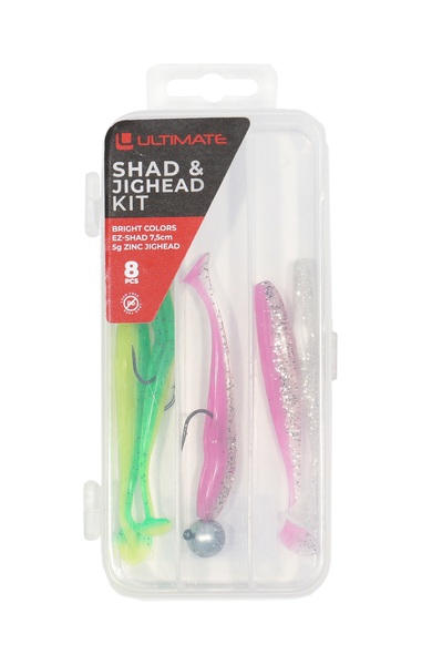 Ultimate EZ-Shad & Jighead Kit Loodvrij 7.5cm (5g) (8pcs) - Bright