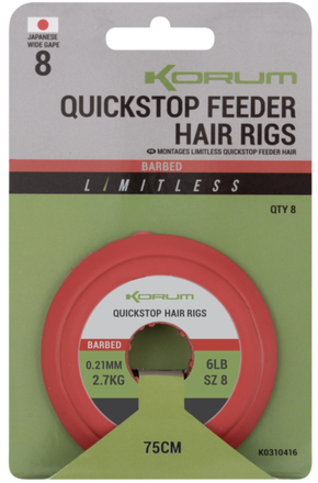 Korum Limitless Quickstop Feeder Hair Rigs Barbed Onderlijnen 75cm (8pcs)