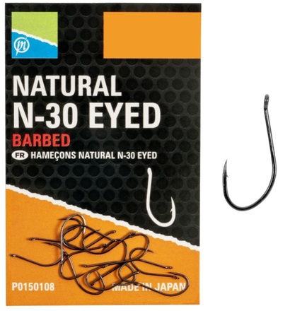 Preston Natural N-30 Eyed Witvis Haken (15 Stuks)