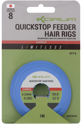 Korum Limitless Quickstop Feeder Hair Rigs Barbed Onderlijnen 1m (8pcs)