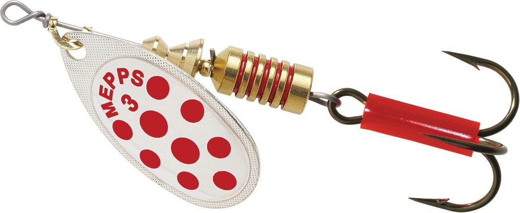 Cuiller Mepps Aglia N°1 - Hameçon Simple, 3,5g, Finition Argent Points Rouges, Pour Pêche Truite Et Ombre