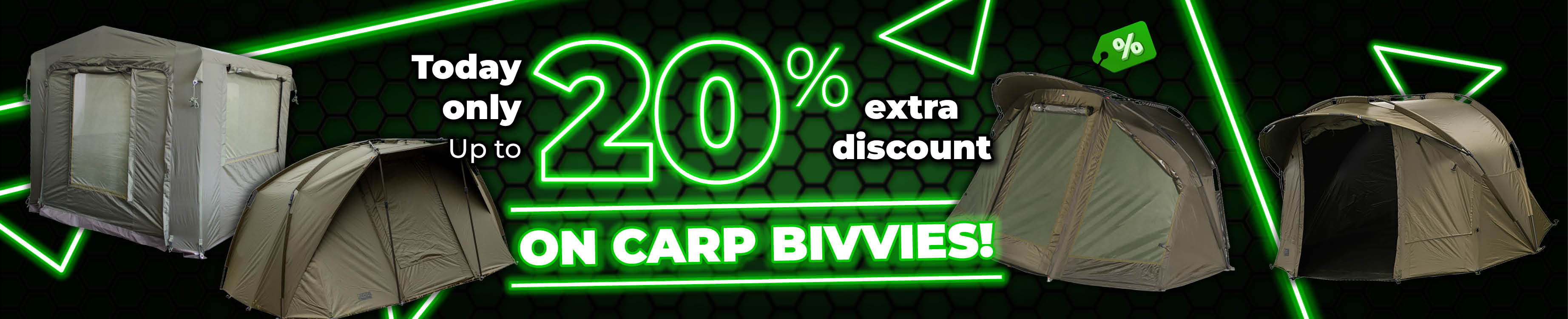 Topbanner: Tot 20% Karpertenten (Groen)