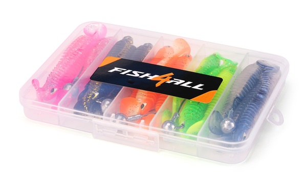 Fish4all Ribbed Softbait & Jighead Box (20pcs)