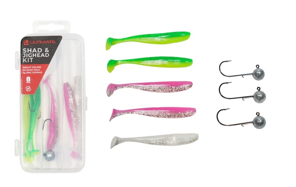 Ultimate EZ-Shad & Jighead Kit Loodvrij 7.5cm (5g) (8pcs) - Bright