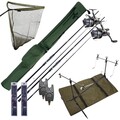 Kompletny Set Karpiowy Ultimate zawierający wędki, kołowrotki z wolnym biegiem, rodpod, sygnalizatory brań i akcesoria końcowe!