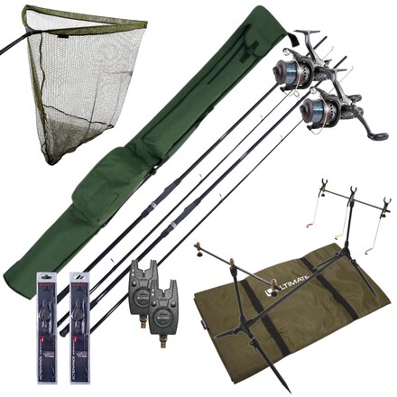 Complete Ultimate Karper Set met hengels, vrijloopmolens, rodpod, beetmelders en end-tackle!