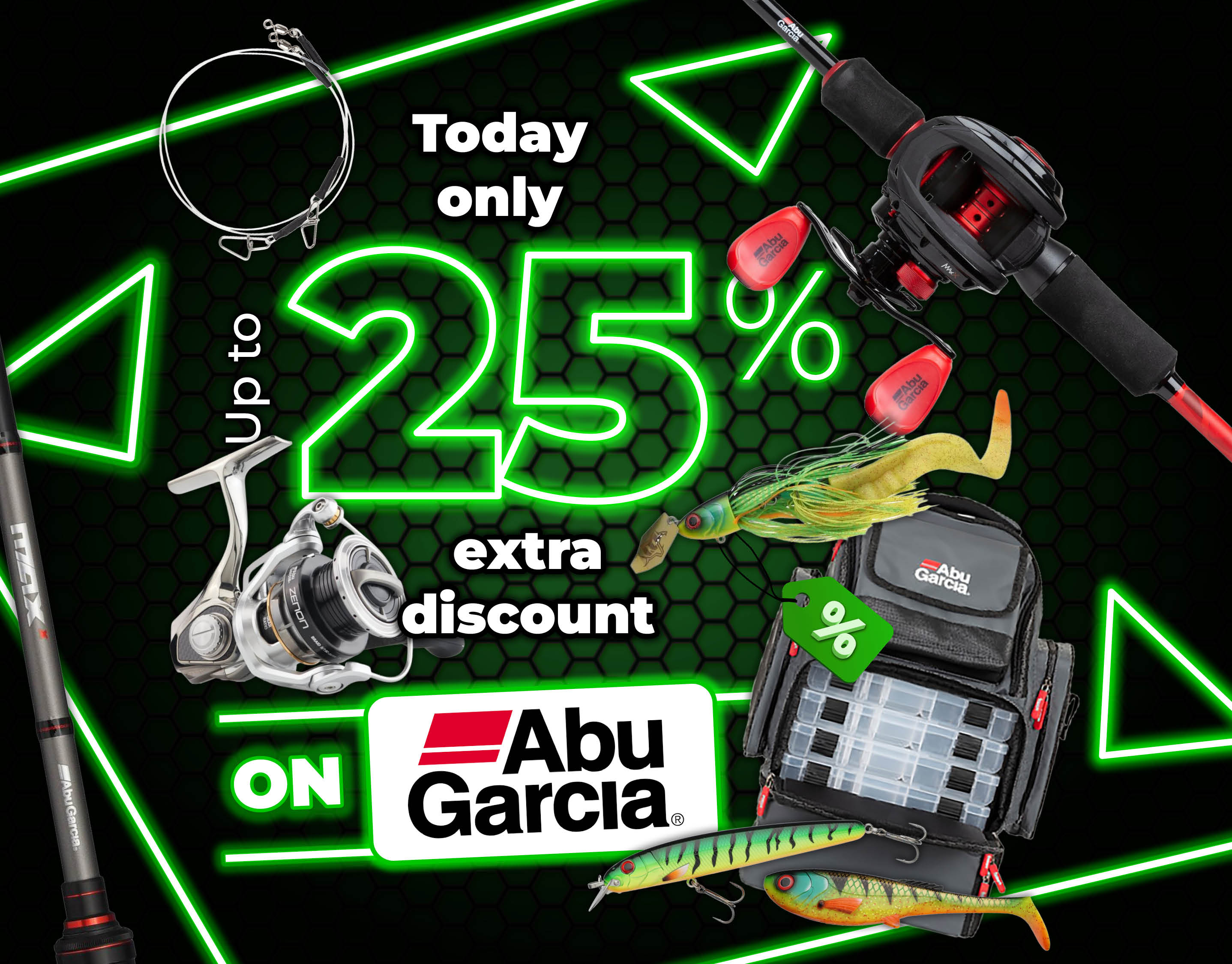 Subbanner: Tot 25% Abu Garcia (Groen)
