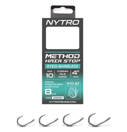 Nytro NTO-B3 Barbless Method Hair-Stop Ready Tied Rigs 10cm (8 Pieces)