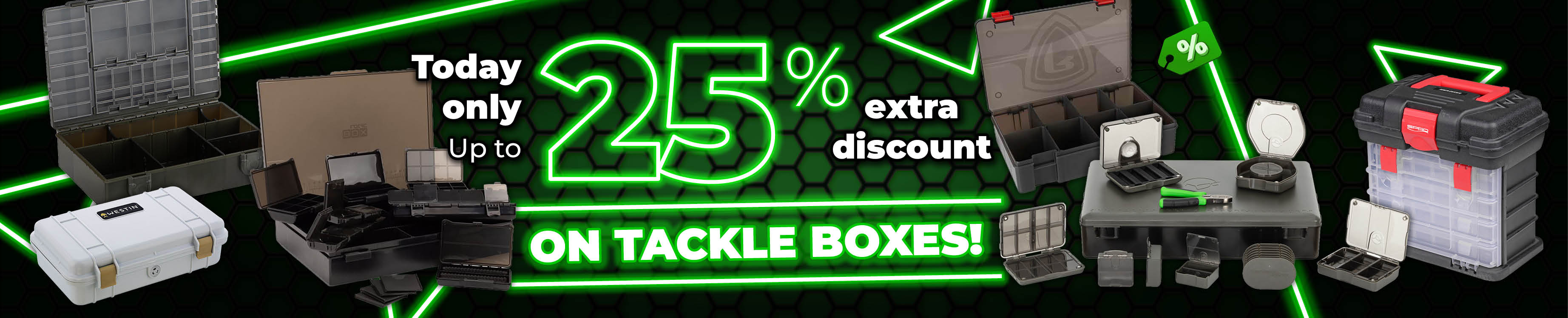 Topbanner: Tot 25% Tackleboxen (Groen)