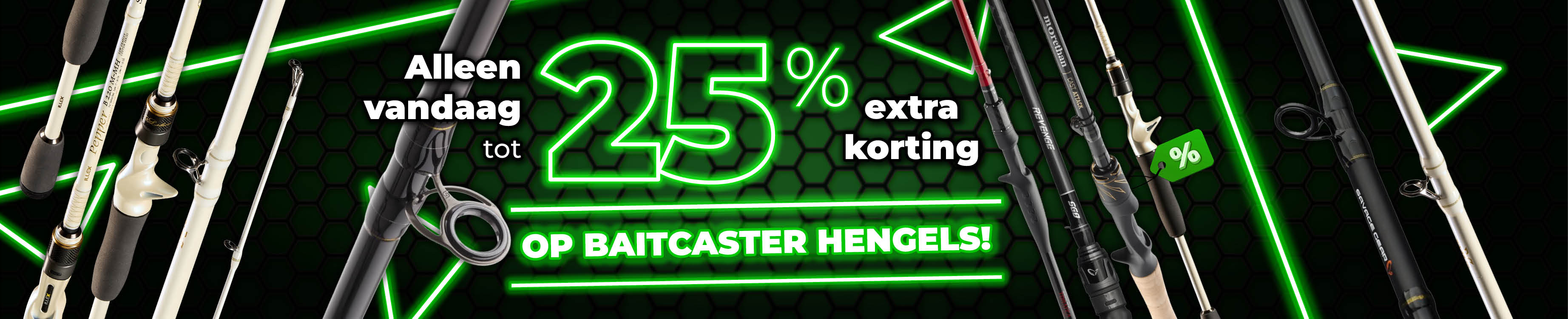 Topbanner: Tot 25% Baitcaster hengels (Groen)