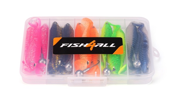 Fish4all Ribbed Softbait & Jighead Box (20pcs)