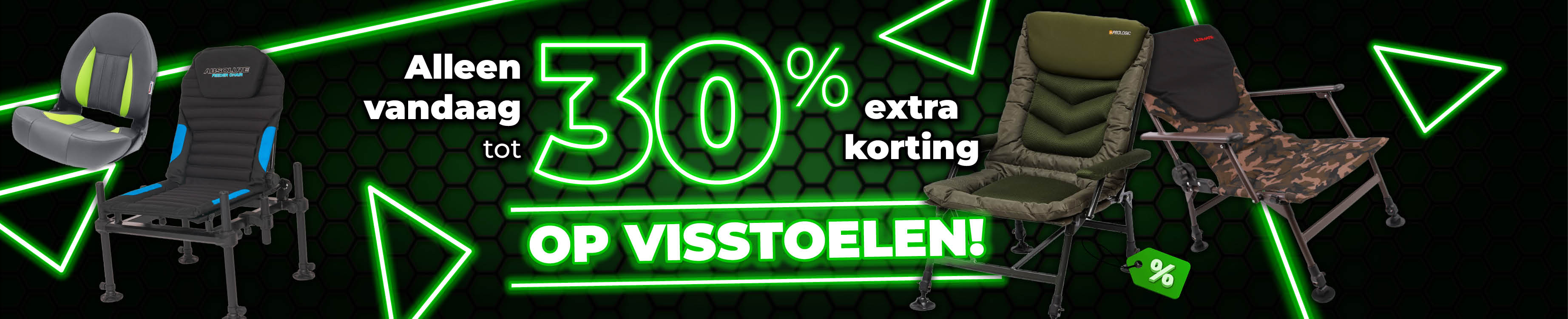 Topbanner: Tot 30% Visstoelen (Groen)
