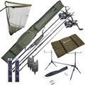 Komplettes Ultimate Karpfenset mit Ruten, Freilaufrollen, Rodpod, Bissanzeigern und End Tackle