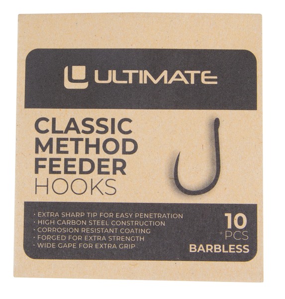 Ultimate Method Feeder Hooks Wide Gape Barbless (10 pieces)